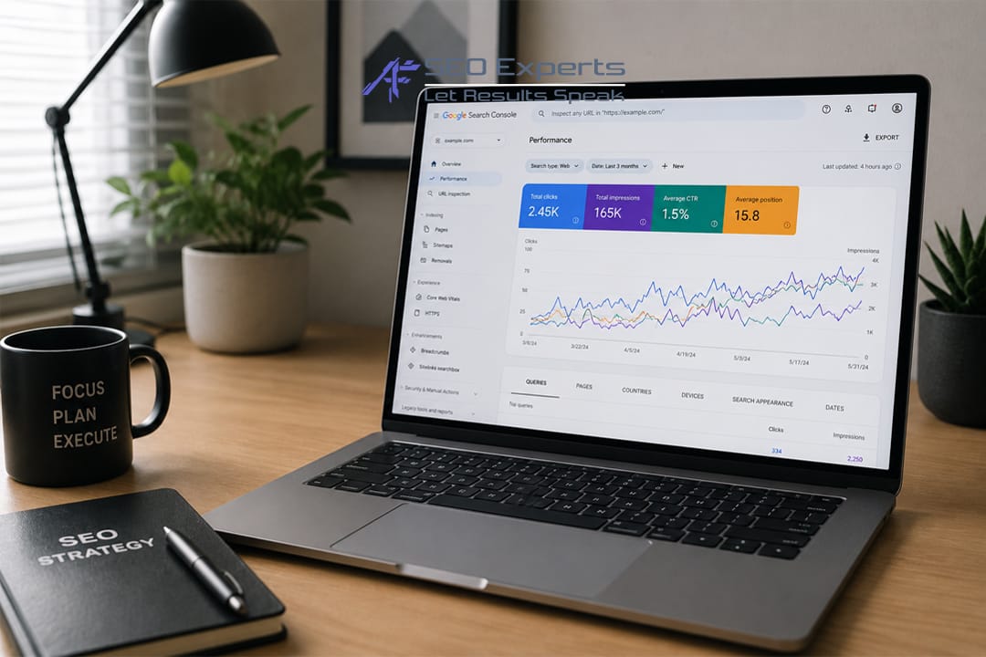 Monitoring dashboard Google Search Console untuk melihat performa indexing dan impresi.